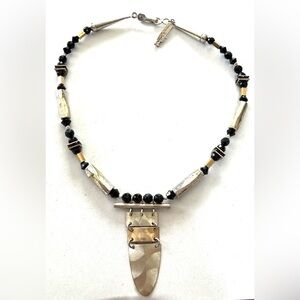 NANCY J YOUNG Brutalist Sterling & Black Jet Necklace